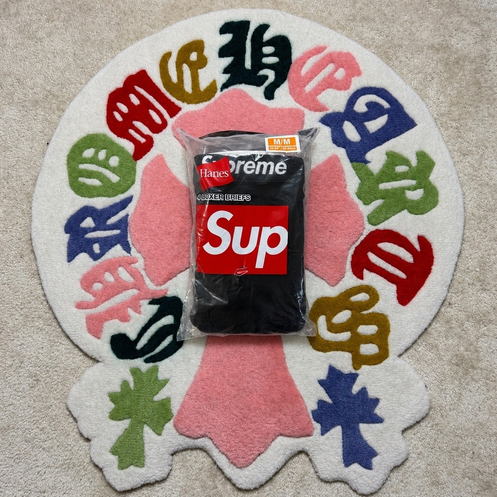 Supreme Hanes Boxer Briefs 4 Pack Black Size Medium M Logo Waistband New